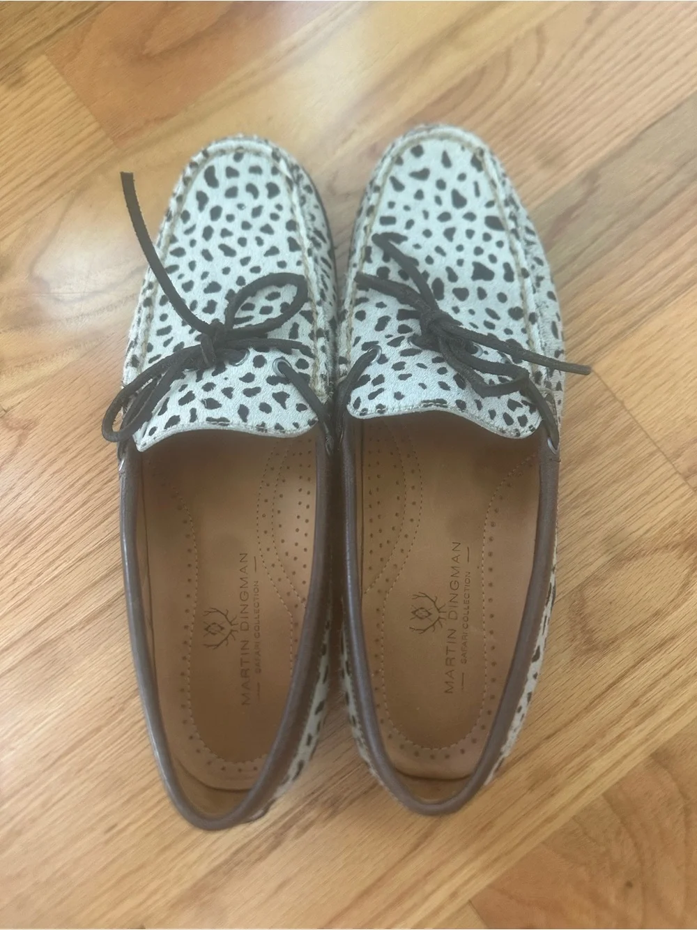 Martin Dingman White and Black Spotted Leather Moccasin Loafers
